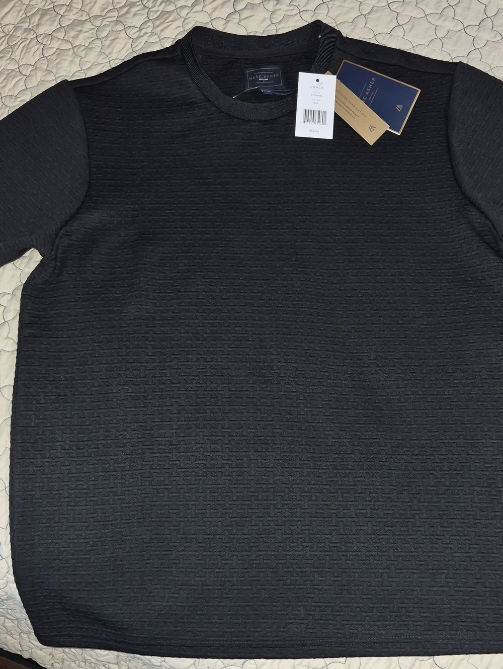 Marc Fisher Black Textured Short-Sleeve Crewneck Shirt